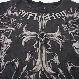 Affliction Acid  Black Distressed Thermal XL $68 Let The Fire Begin! Made In USA